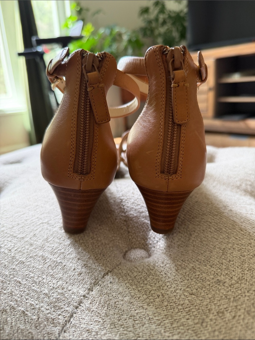 Cole Haan Tan Leather Two-Strap Ankle Strap Heels - Picture 4 of 8